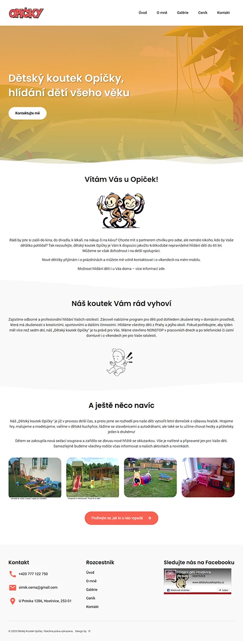 Dětský koutek Opičky - Kompletní redesign stávajícího webu